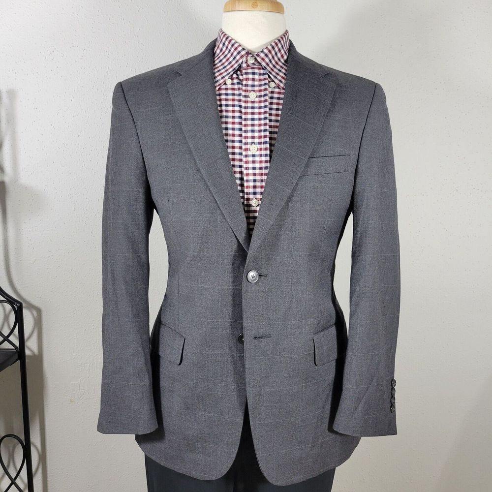 JOS A BANK Model 810 Men's Sport Coat Blazer Two Button Gray Plaid Wool 38R
